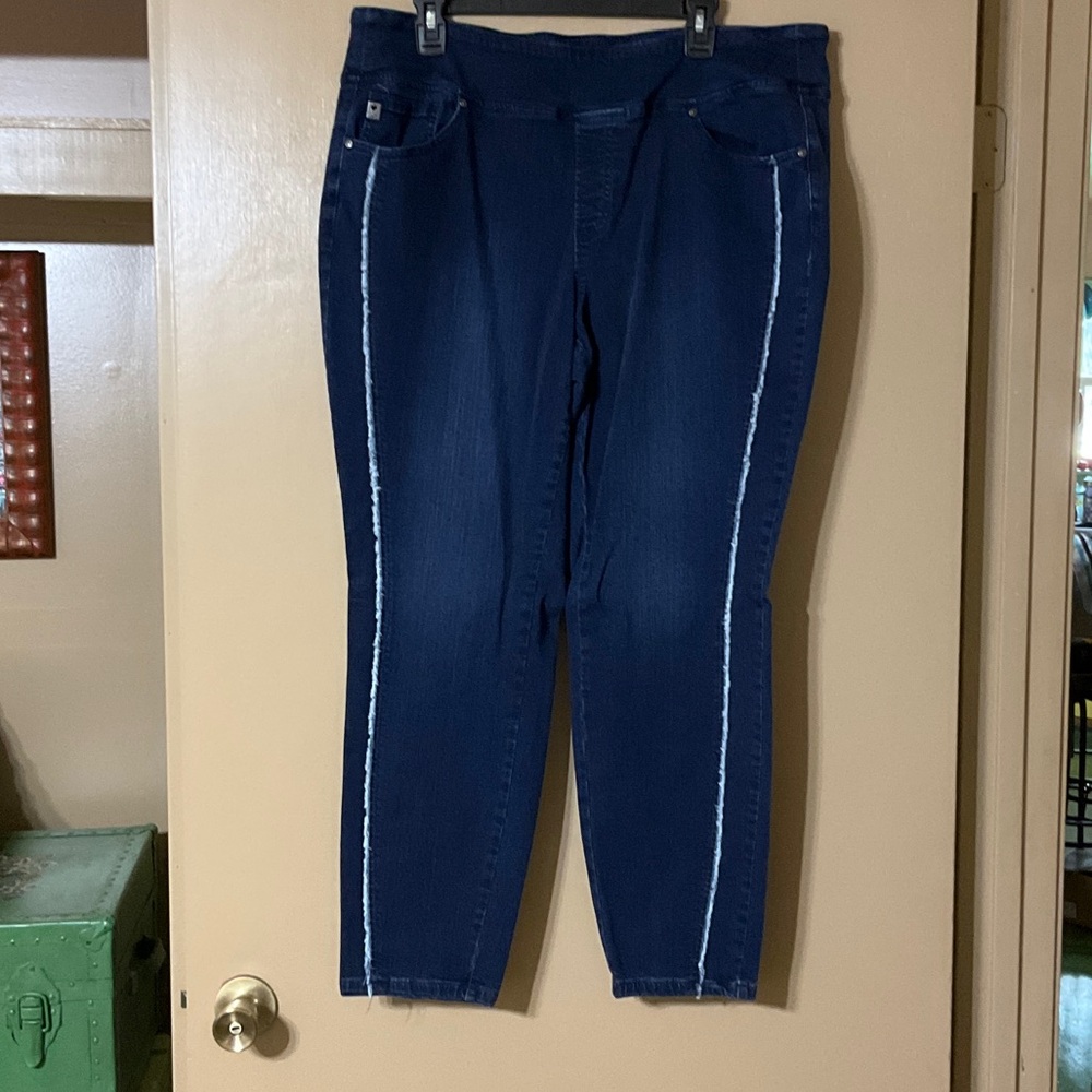 Belle Kim Gravel jeans with fringe stripe